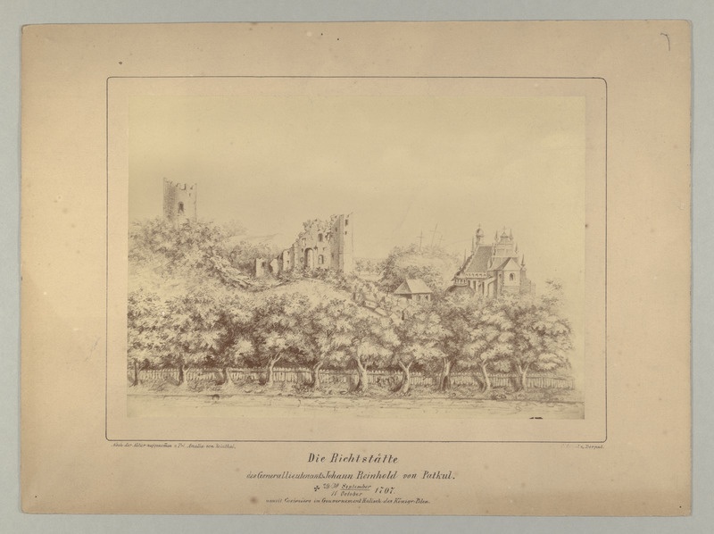 Joonistus. Amalia von Reinthal. Johann Reinhold von Patkuli hukkamispaik