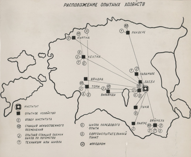 Eesti Loomakasvatuse ja Veterinaaria Teadusliku Uurimise Instituudi katsemajandite paiknemise kaart