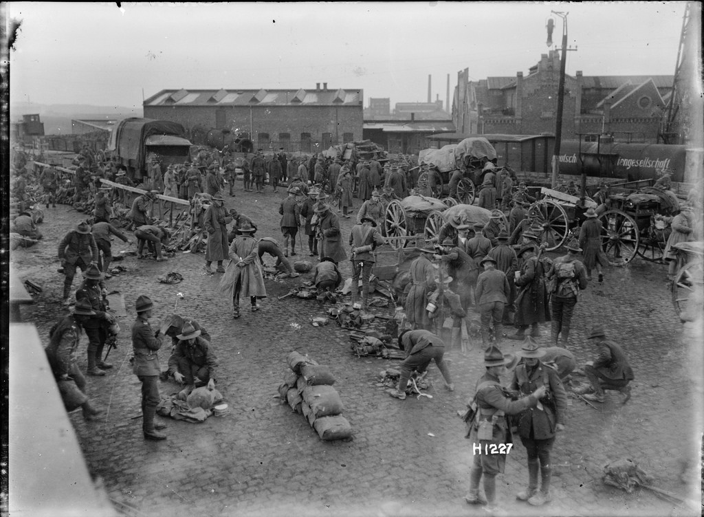 World War I New Zealand troops at Ehrenfeld Station, Cologne