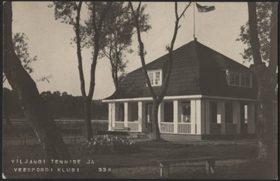 fotopostkaart, Viljandi, tennise- ja veespordiklubi, pingid, peenar, suvi, 1924, foto J. Riet  duplicate photo