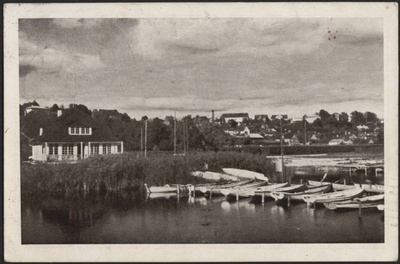 trükipostkaart, Viljandi, järv, paadisild, tennise- ja veespordiklubi, mäeveerul elamud, u 1935  duplicate photo