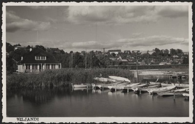 fotopostkaart, Viljandi, järv, tennise- ja veespordiklubi, mäeveerul elamud, u 1935  duplicate photo