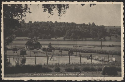 fotopostkaart, Viljandi, tenniseväljak, spordiklubi, järv, vastaskallas, u 1932  duplicate photo