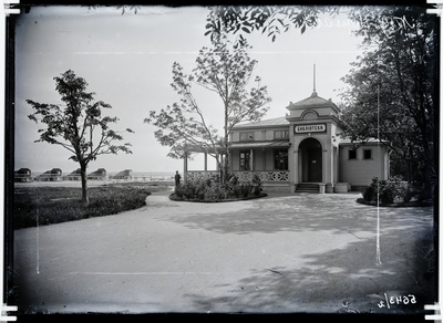Library and swimming houses on the beach  similar photo