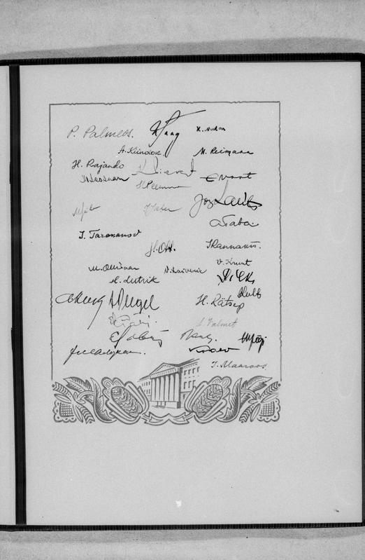 Akadeemik professor Johannes Voldemar Veskile 85. sünnipäevaks antud aukirja koopia