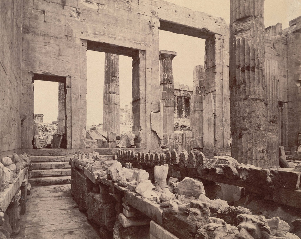 Erechtheum, Propylaea, showing steps and temple of Athena Apteros