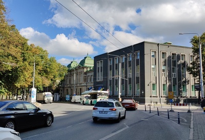 Main building of Eesti Pank Estonia on the puiestee in Tallinn rephoto