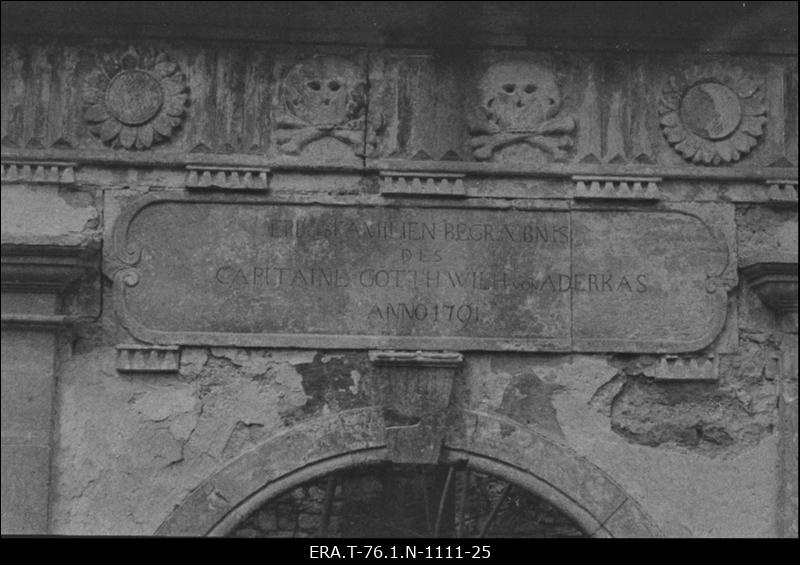 Aderkasi kabel. Aderkasi nimetahvel kabeli ukse kohal ( 1791).