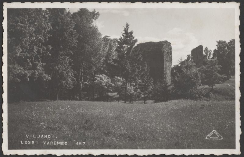 fotopostkaart, Viljandi, II Kirsimägi, lossivärav, u 1925, foto J. Riet