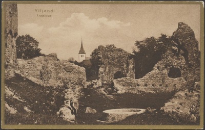 trükipostkaart, Viljandi, Kaevumägi, kaev, Mungamüür, värav, Jaani kirik, inimesed, u 1923, kirjastaja J. Leoke  duplicate photo