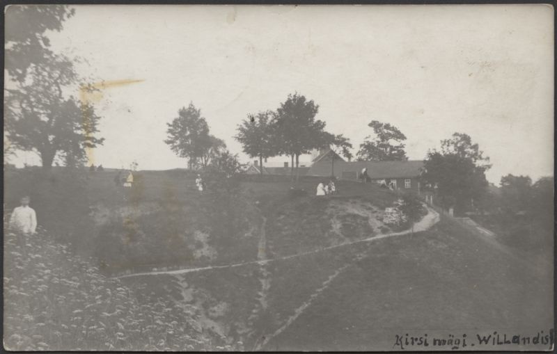 fotopostkaart, Viljandi, I Kirsimägi, järvepoolne osa, inimesed, Pikk tn majad, kasvuhooned u 1910