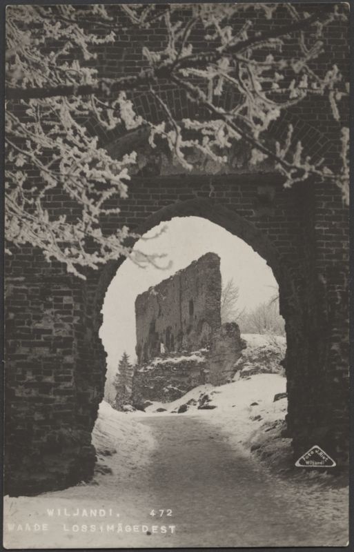 fotopostkaart, Viljandi, lossivärav, Suurmüür, talv, u 1925, foto J. Riet
