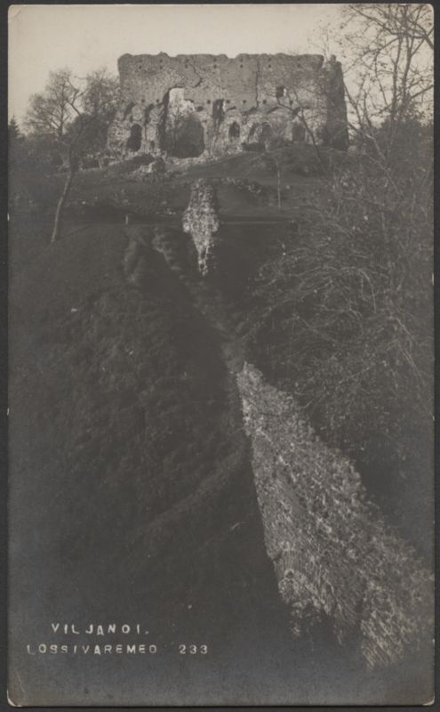 fotopostkaart, Viljandi, Kaevumägi, Suurmüür, müür Kaevumäe ja II Kirsimäe vahel, u 1910, foto J. Riet