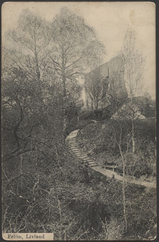 trükipostkaart, Viljandi, Suurorg, nõlv Suurmüüri taga, trepp, u 1905, Verlag von E. Ring (Fellin)