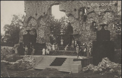 fotopostkaart, Viljandi, lossimäed, teater Ugala vabaõhuetendus "Salome", 17.07.1920  duplicate photo