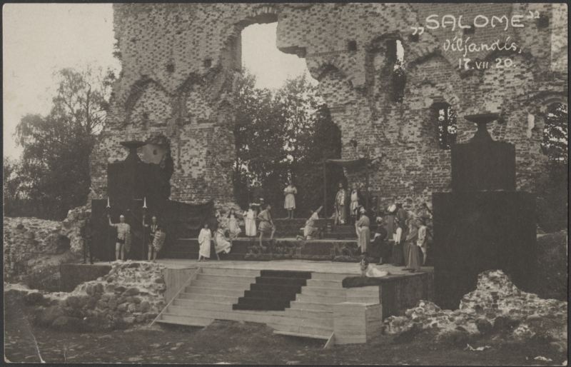 fotopostkaart, Viljandi, lossimäed, teater Ugala vabaõhuetendus "Salome", 17.07.1920