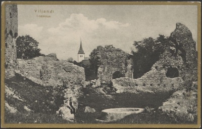trükipostkaart, Viljandi, Kaevumägi, kaev, Mungamüür, värav, Jaani kirik, inimesed, u 1923, kirjastaja J. Leoke  duplicate photo