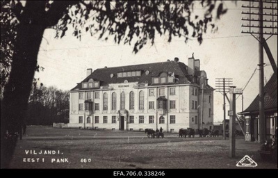 Postkaart. Eesti Panga hoone Viljandis.  similar photo