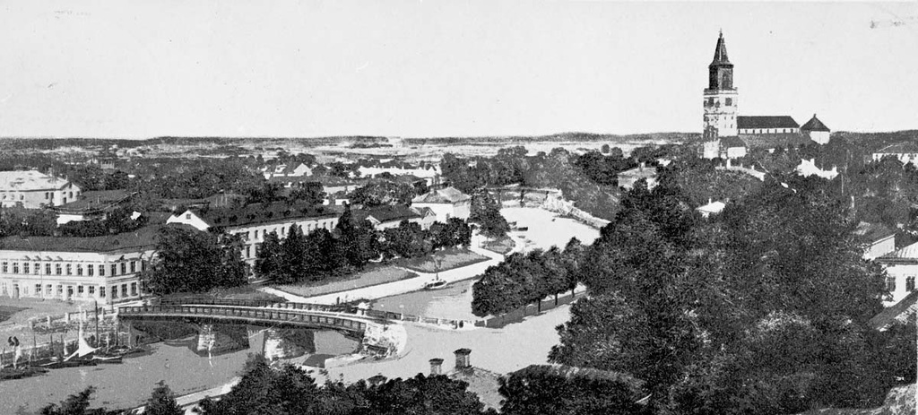 Näköala Samppalinnanmäeltä tuomiokirkolle ; Auransilta, Aurajoki