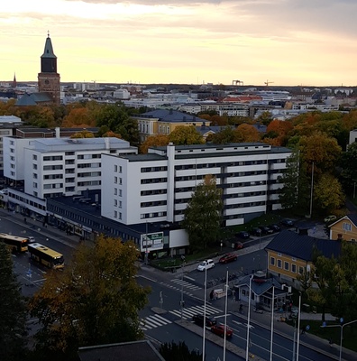 View of Hämeenkadu from the roof of the University Central Hospital rephoto