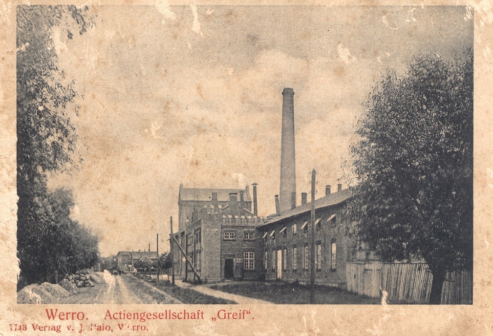 Trükipostkaart. Võru Piiritusvabriku ja Aktsiaselts "Greif" tööstushooned.