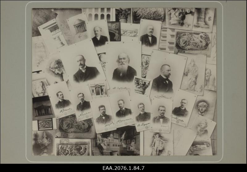 Nikolai I nimelise tsiviilinseneride instituudiga seotud isikute portreefotod ja joonistused. Fotomontaaž