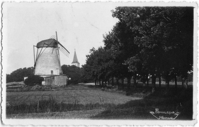 Suuremõisa veski. Tagaplaanil Pühalepa kirik