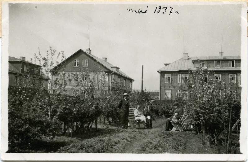 Tallinn, elumajad Kungla tänaval. Vaade Salme tn. 27 aiast, tagaplaanil tehase "Volta" korpused. 1937. a.