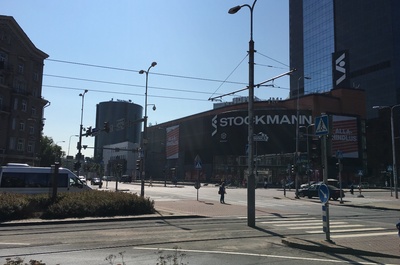 Stockmann's storehouse in Tallinn at the corner of Tartu highway and Liivalaia Street rephoto