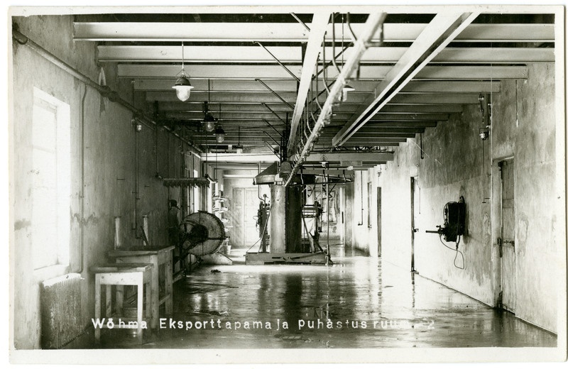 Võhma Eksporttapamaja sisevaated jahutus-, soolamis- ja puhastusruumidesse. 1930-1932.a.