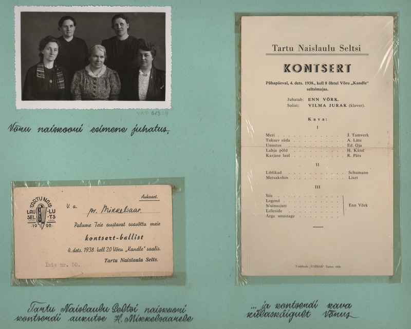 Fotoalbum Võru naiskoor "Kannel".  Naisseltsi "Võruhõim" juhatus 1939.a.