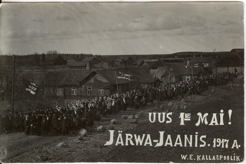 fotopostkaart, 1.mai demonstratsioon Järva-Jaanis 1917.a., tagaküljel kiri