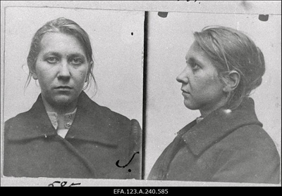 Politsei valve alt lahkunud ja Tallinnas sissekirjutuseta elanud Hilda Hansu tütar Satto vahistatuna..  duplicate photo