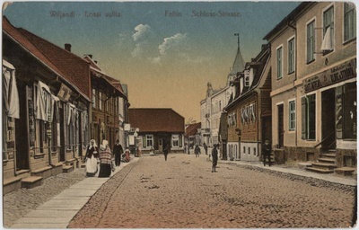 trükipostkaart, Viljandi, Lossi tn, Oru tn ja Tartu tn vahel, koloreeritud, u 1910, Verlag von A. Tõllasepp  similar photo