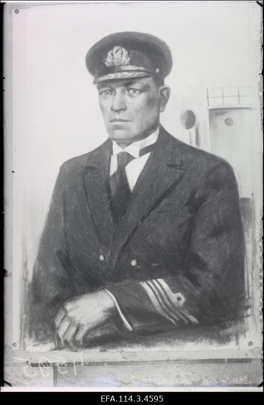 Kunstnik Oskar Sädeki pliiatsijoonistus Vabadussõja aegsest miiniristleja Vambola komandörist leitnant Tiido Krausist.