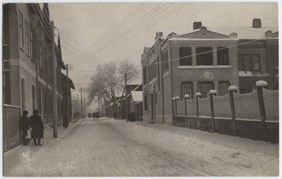 fotopostkaart, Viljandi, Jakobsoni tn- Eha tn ristmik, saksa gümnaasium, talv, 1915, foto J. Riet?  duplicate photo