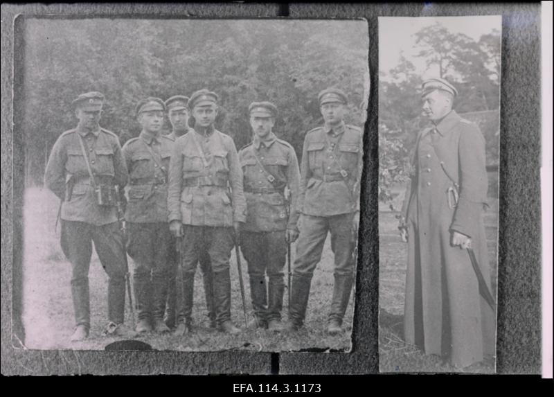 Vabadussõda. Vasakpoolne foto - 1.Ratsaväepolgu 3.eskadroni allohvitserid ja eskadroni nooremohvitser ohvitseri asetäitja Edgar Kuusik (keskel). Parempoolne foto - 1.Ratsaväepolgu ülem kapten Gustav Jonson.