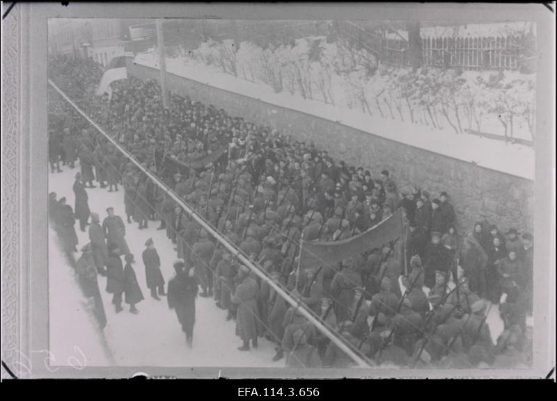 Eesti Jalaväe Tagavara Pataljoni demonstratsioon Eestimaa Kubermangu Ajutise Maanõukogu toetuseks.