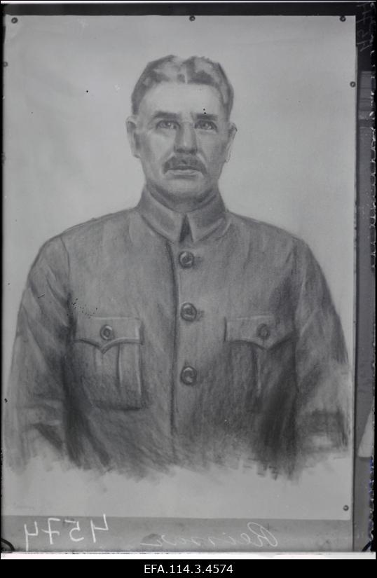 Pliiatsijoonistus Vabadussõja aegsest Scoutsväeosa loojast ja finantseerijast, Ameerika Ühendriikide eestlasest Henry Reissarist.