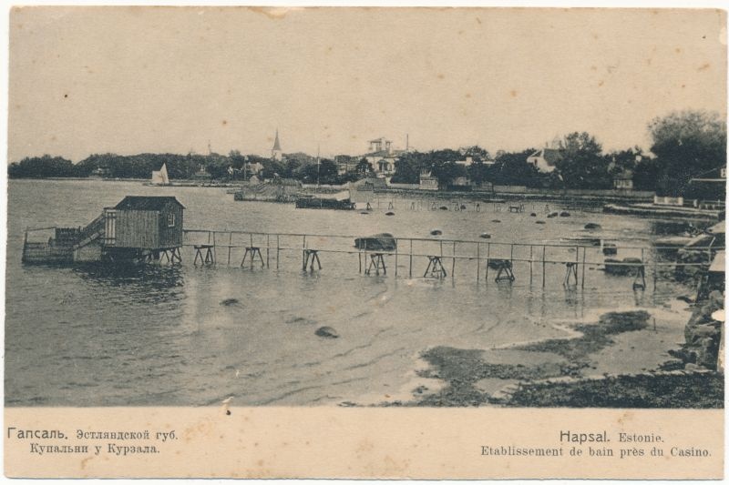 Postkaart. Supelmajad ja promenaad Haapsalus enne 1914