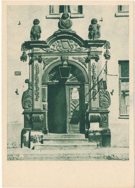 Postkaart. Narva vaade. Maja portaal 1697.a. 1956.