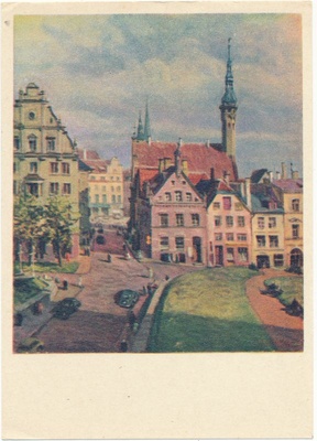 Postkaart. Tallinna vaade. M. Bormeister. Harju tänav. Õlimaal.  duplicate photo