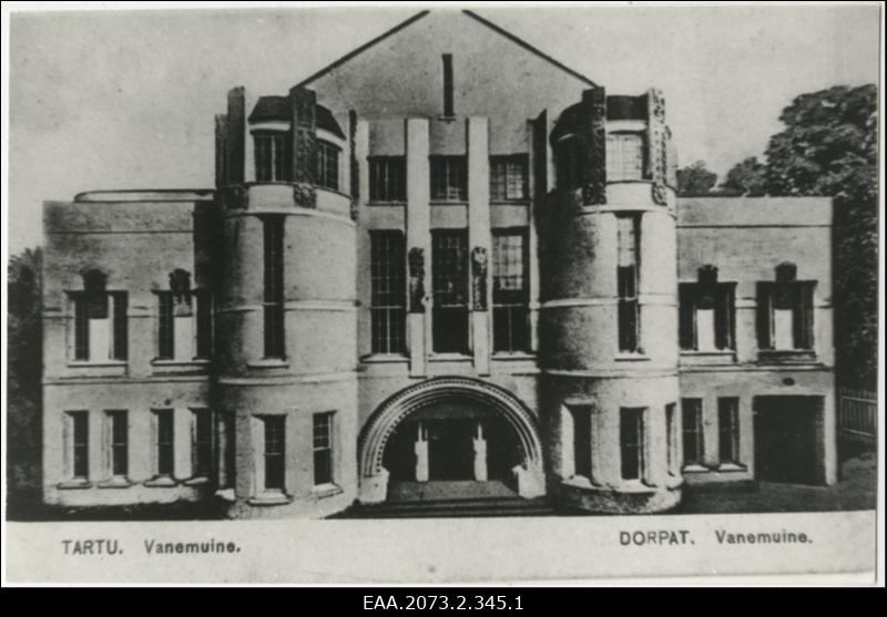 1906.a. ehitatud ja II maailmasõjas hävinud Tartu teatri "Vanemuine" hoone.