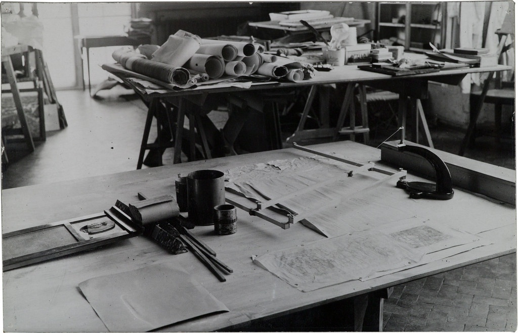 Akseli Gallen-Kallela's desk at the atelier shortly after the death of Akseli Gallen-Kallela
