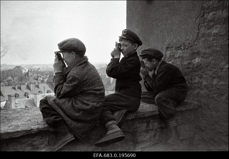 Poisid pildistavad Toompealt vanalinna.