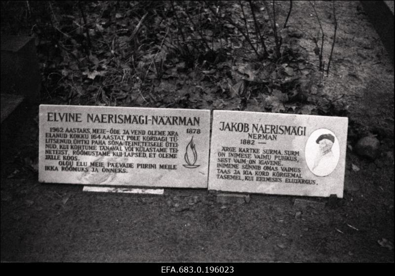 Kirjamehe ja kodu-uurija Jakob Naerismägi hauatähis Hiiu kalmistul.