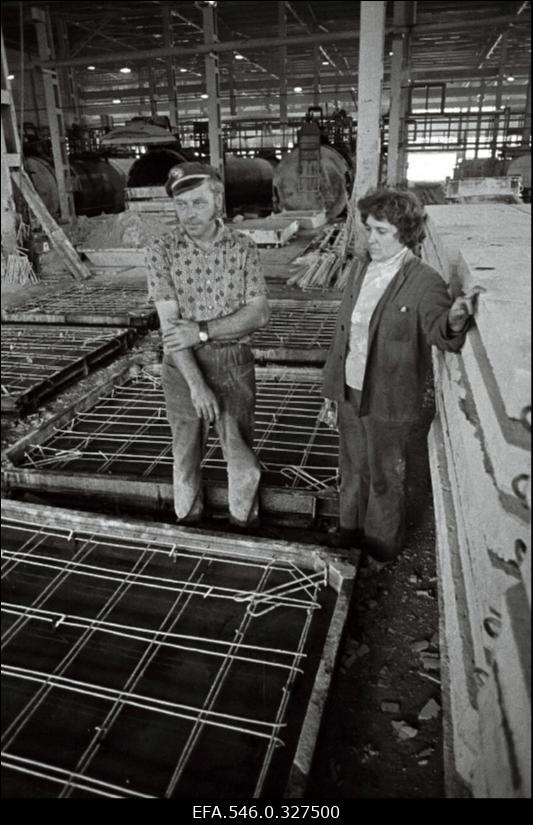 Palivere Ehitusmaterjalide Tehase kompleksbrigaadi brigadir Endel Bauner ja kraanajuht Helmi Kaasik töö juures.