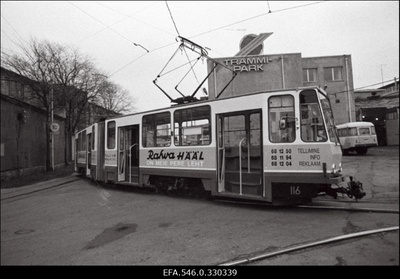 Trammipark. Trammil "Rahva Hääle" reklaam.  similar photo