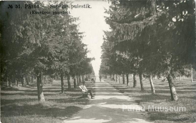 Foto-postkaart, vaade Pärnu Rannaparki. Foto Küstner, Uudise kirjastus.