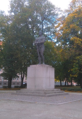 The memorial of the fallen in the War of Independence "Kalevipoeg" in Tartu, view. Sculptor Amandus Adamson rephoto